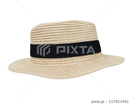 Vintage straw hat for men isolated on white background. 117923402