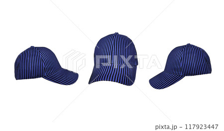 Black and Blue Stripes Baseball Cap isolated on a white background 117923447