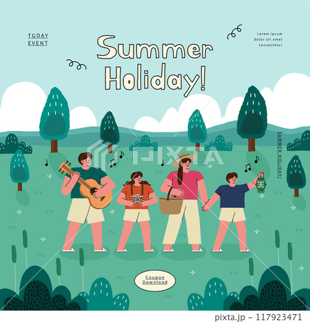 people on summer vacation. vector illustration. 117923471