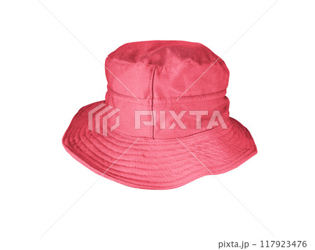 Red bucket hat isolated on white 117923476