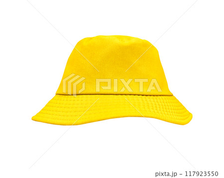 Yellow bucket hat isolated on white background Yellow bucket hat isolated on white background 117923550