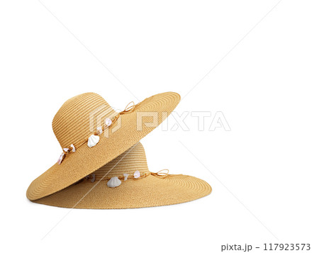 Beach straw hat isolated on white background 117923573