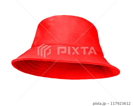 Red bucket hat isolated on white background Red bucket hat isolated on white background 117923612