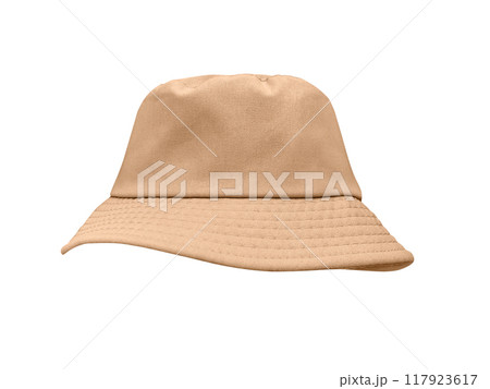 Brown bucket hat isolated on white background. 117923617