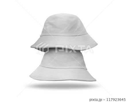 Two white bucket hats Isolated on a white background 117923645