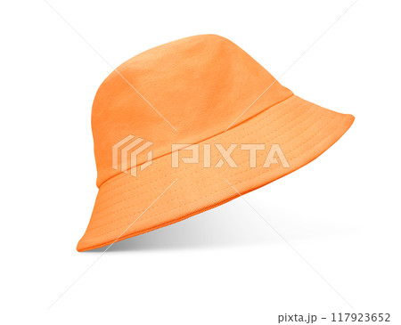 Orange bucket hat on white background 117923652