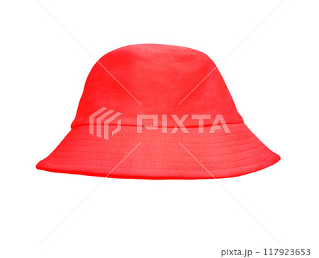 Red bucket hat isolated on white background Red bucket hat isolated on white background 117923653