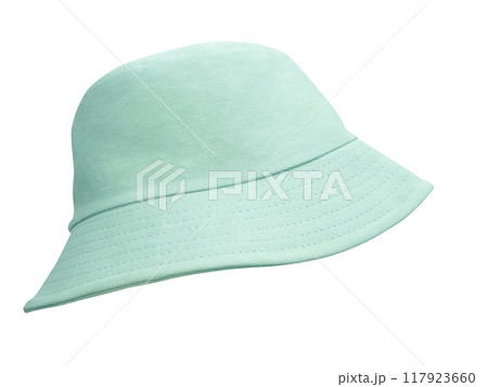 Green bucket hat isolated on white background Green bucket hat isolated on white background 117923660