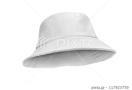 White bucket hat isolated on white background White bucket hat isolated on white background 117923750