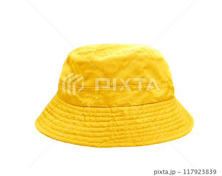 yellow bucket hat isolated on white background yellow bucket hat isolated on white background 117923839