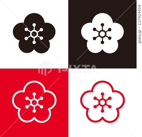 シンプルな和風の梅の花のアイコンセット_家紋風 シンプルな和風の梅の花のアイコンセット_家紋風 117924454