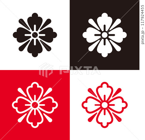 シンプルな和風の花のアイコンセット_家紋風 シンプルな和風の花のアイコンセット_家紋風 117924455
