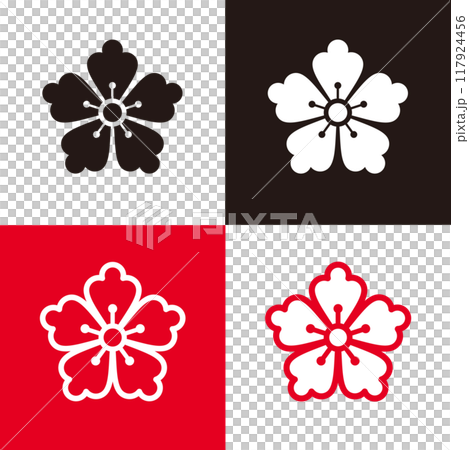 Simple Japanese pattern flower icon set _ Family crest style Simple Japanese pattern flower icon set _ Family crest style 117924456