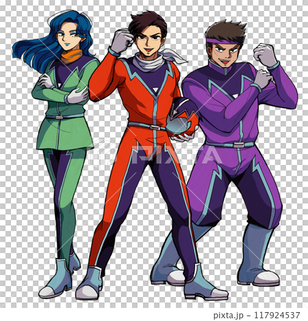 Retro special effects and robot anime heroes, full-body poses Retro special effects and robot anime heroes, full-body poses 117924537