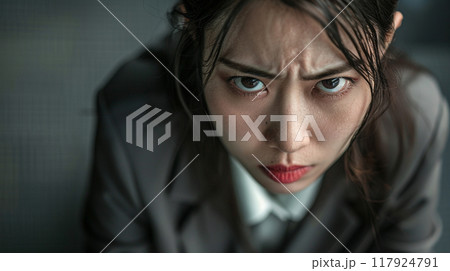 睨む女性のイラスト素材 [117924791] - PIXTA