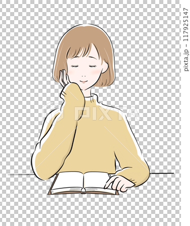 Woman reading black main line yellow knit bob 117925147