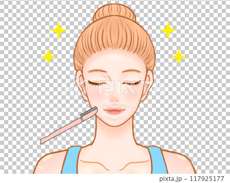 Illustration material of an adult woman shaving her beard with a razor Illustration material of an adult woman shaving her beard with a razor 117925177