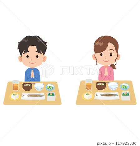 バランスの良い食事をとる人　男女セット 117925330