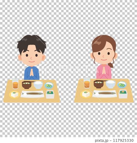 バランスの良い食事をとる人　男女セット 117925330