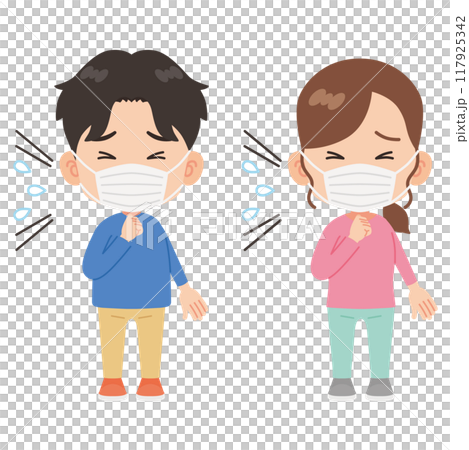 Coughing, men and women set, mask 117925342