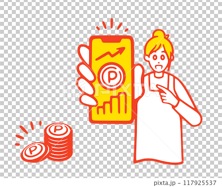 A woman who collects points on her smartphone A woman who collects points on her smartphone 117925537