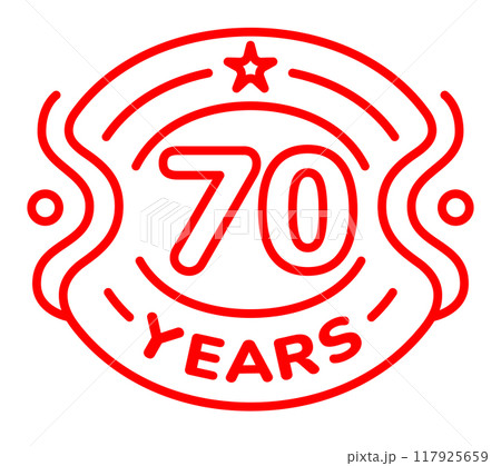 70 years anniversary vector icon, logo. Isolated line art design with number 117925659