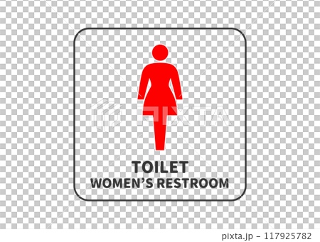 Toilet sign, women's restroom sign, sign, pictogram illustration, red, transparent material 117925782