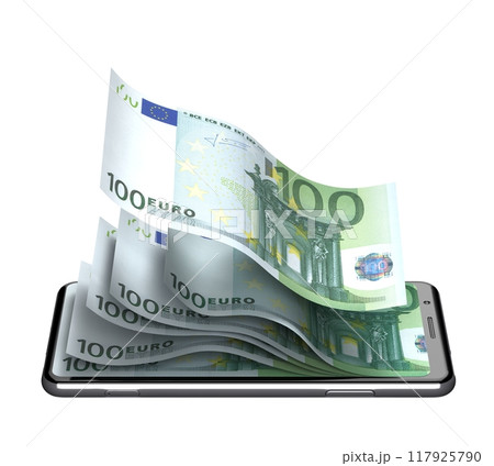 携帯電話で売買(ユーロ紙幣) 携帯電話で売買(ユーロ紙幣) 117925790