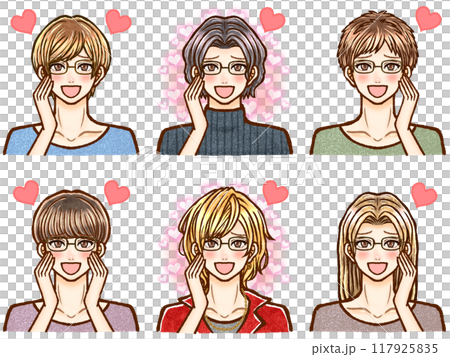 うっとりして恋するイケメン大人男性のイラスト素材セット3 117925835