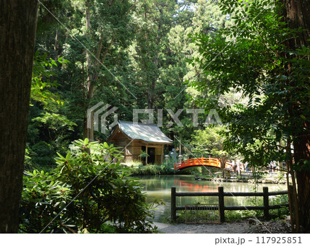 静岡県　周智郡　小國神社　8月　晴れ　事待池　八王子社 117925851