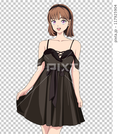 一個穿黑色連衣裙的女人 117925904