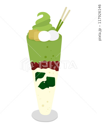 抹茶ソフトクリームがのった抹茶パフェ 抹茶ソフトクリームがのった抹茶パフェ 117926146