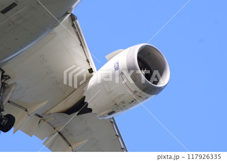 青空を背景に羽田空港に着陸した飛行機 117926335