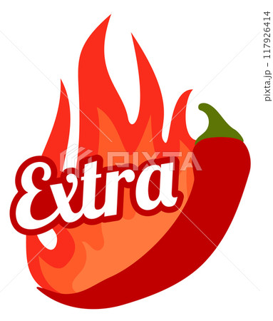 Extra hot meal label. Burning spicy food 117926414