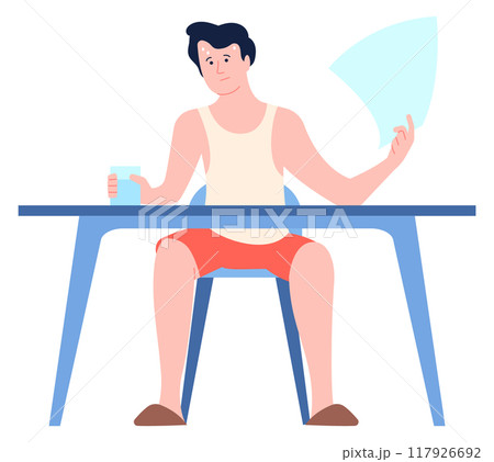 Exhausted sweating man of summer heat drink water Exhausted sweating man of summer heat drink water 117926692