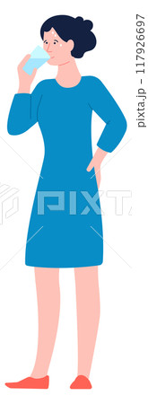 Woman drink water glass. Summer heat hydration Woman drink water glass. Summer heat hydration 117926697