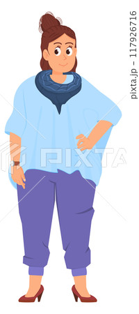 Chubby woman character. Curvy plus size person 117926716