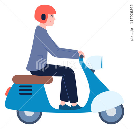 Man driving scooter. Street transport side view 117926866