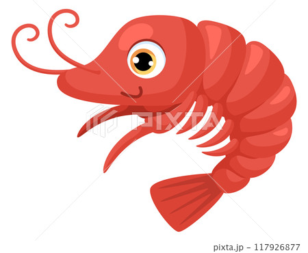 Cute shrimp cartoon character. Funny seafood mascot 117926877