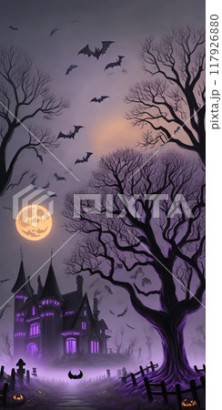 Halloween　Spooky Tree　purple　shortsize1 117926880