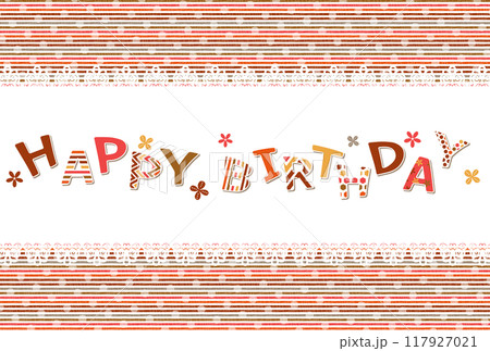 白いレースの中にワッペン風の文字素材 HAPPY BIRTHDAY クローバーと小花 117927021