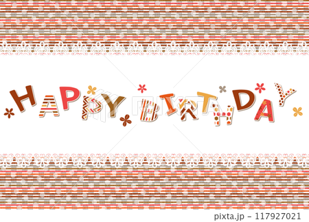 白いレースの中にワッペン風の文字素材 HAPPY BIRTHDAY クローバーと小花 117927021
