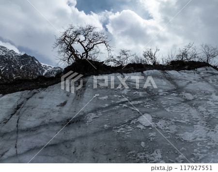 Aerial view of high altitude glacier in tibet, China 117927551