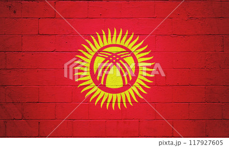 Flag of Kyrgyzstan painted on a wall 117927605