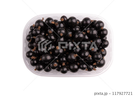 currant berries in plastic box isolated on white 117927721