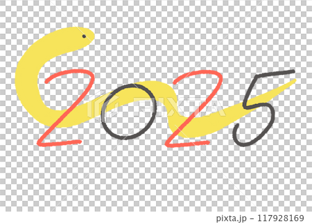 2025 New Year's card with handwritten numbers and snakes, Reiwa 7 2025 New Year's card with handwritten numbers and snakes, Reiwa 7 117928169