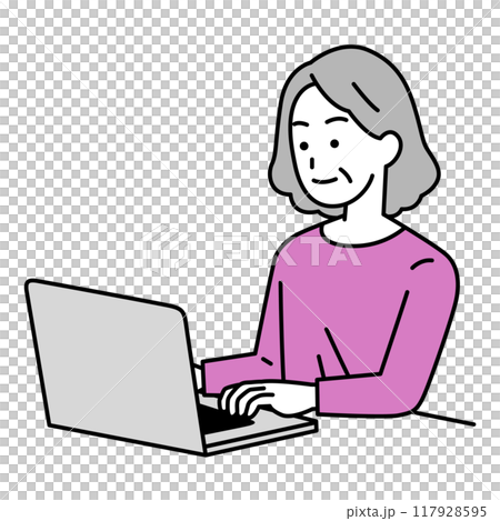 ノートパソコンで仕事をしている年配の女性 117928595