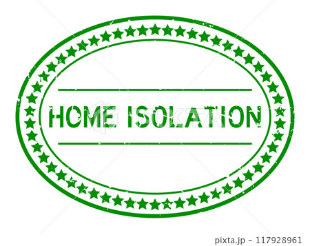 Grunge green home isolation word oval rubber seal stamp on white background 117928961