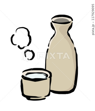 熱燗のイラスト お猪口と徳利入ったお酒 熱燗のイラスト お猪口と徳利入ったお酒 117929095