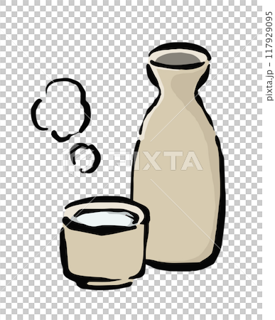 熱燗のイラスト お猪口と徳利入ったお酒 熱燗のイラスト お猪口と徳利入ったお酒 117929095